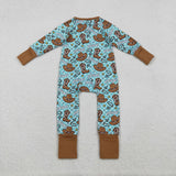 Howdy Boots Plaid Brown Blue Boys Fall Romper