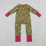 Cartoon Leopard Print Hot Pink Girls Christmas Romper