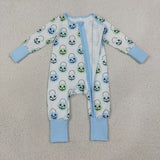Smile Pumpkin Blue Boys Halloween Romper