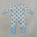 Smile Pumpkin Blue Boys Halloween Romper