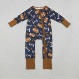 Leaves Football Navy Brown Boys Fall Romper