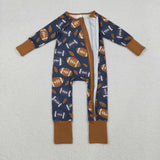 Leaves Football Navy Brown Boys Fall Romper