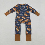 Leaves Football Navy Brown Boys Fall Romper
