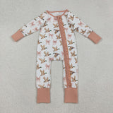 Duck Bow Pattern Pink White Girls Fall Romper