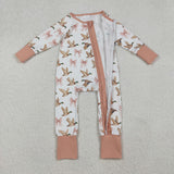 Duck Bow Pattern Pink White Girls Fall Romper