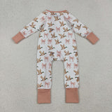 Duck Bow Pattern Pink White Girls Fall Romper