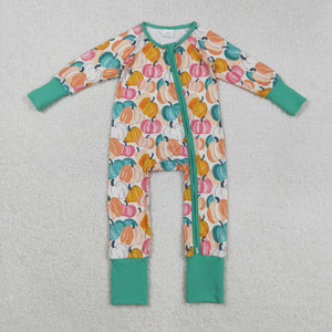 Pumpkin Green Girls Fall Romper