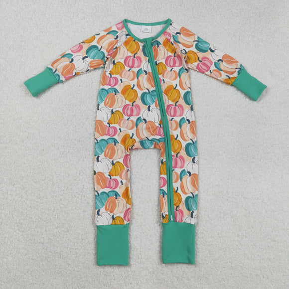 Pumpkin Green Girls Fall Romper
