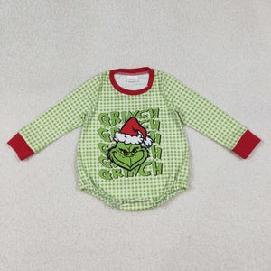 Cartoon Green Plaid Boys Christmas Romper
