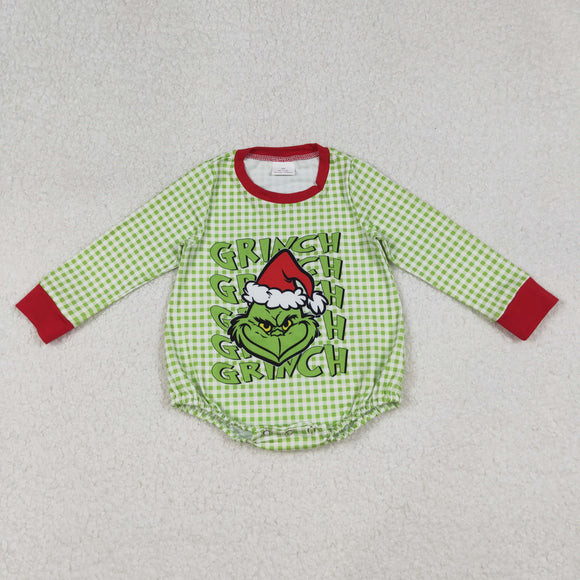 Cartoon Green Plaid Boys Christmas Romper