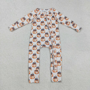 Plaid Bow Pattern Pumpkin White Girls Fall Romper