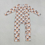 Plaid Bow Pattern Pumpkin White Girls Fall Romper