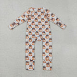 Plaid Bow Pattern Pumpkin White Girls Fall Romper