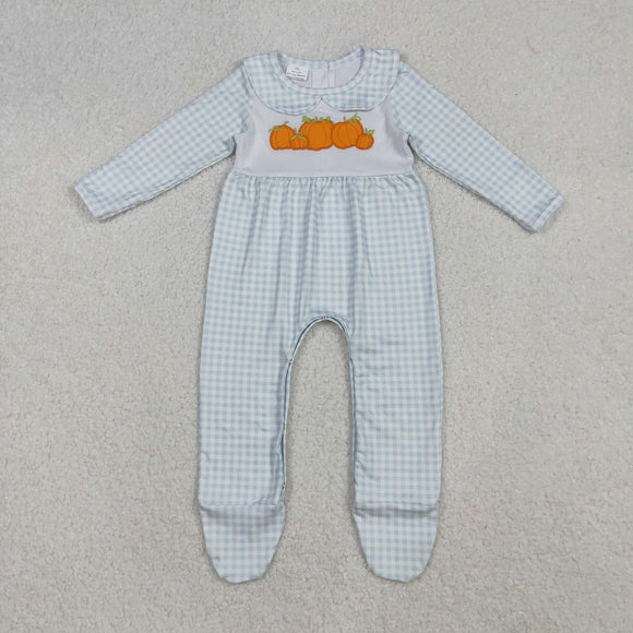 Pumpkin Blue Plaid Boys Fall Romper