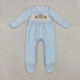 Pumpkin Turkey Blue Plaid Boys Thanksgiving Romper