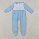 Pumpkin Turkey Blue White Boys Thanksgiving Romper