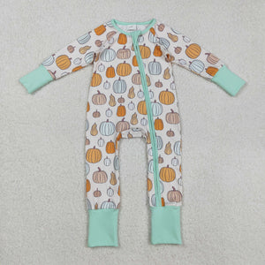 Pumpkin Cyan Beige Boys Fall Romper