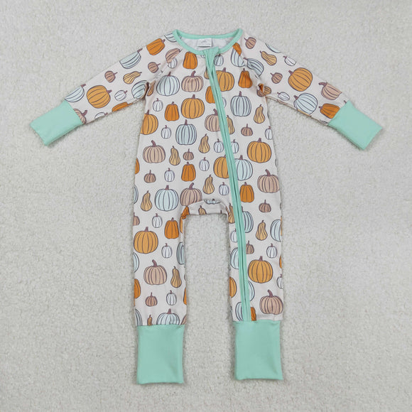 Pumpkin Cyan Beige Boys Fall Romper