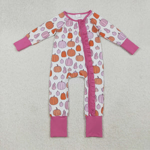 Pumpkin Hot Pink Ruffles White Girls Fall Romper