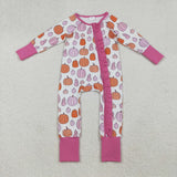 Pumpkin Hot Pink Ruffles White Girls Fall Romper