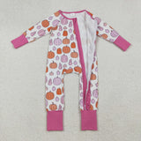 Pumpkin Hot Pink Ruffles White Girls Fall Romper