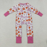 Pumpkin Hot Pink Ruffles White Girls Fall Romper