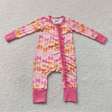 Bow Pattern Hot Pink Ruffles Girls Fall Romper