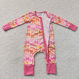 Bow Pattern Hot Pink Ruffles Girls Fall Romper
