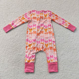 Bow Pattern Hot Pink Ruffles Girls Fall Romper