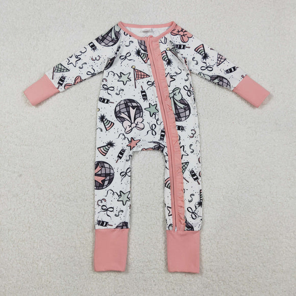 Bow Pattern New Year Pink Girls Fall Romper