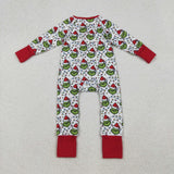 Cartoon Lights Red White Boys Christmas Romper