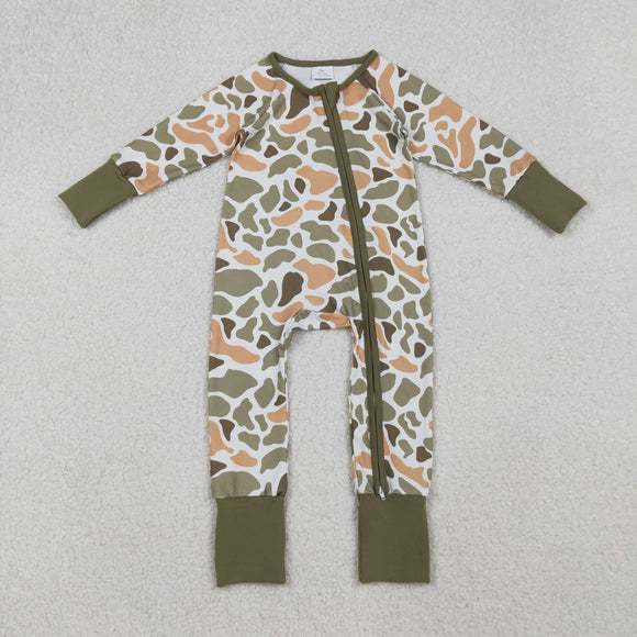 Camo Brown Green White Boys Fall Romper