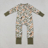 Camo Brown Green White Boys Fall Romper