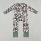 Deer Camo Green Beige Boys Fall Romper