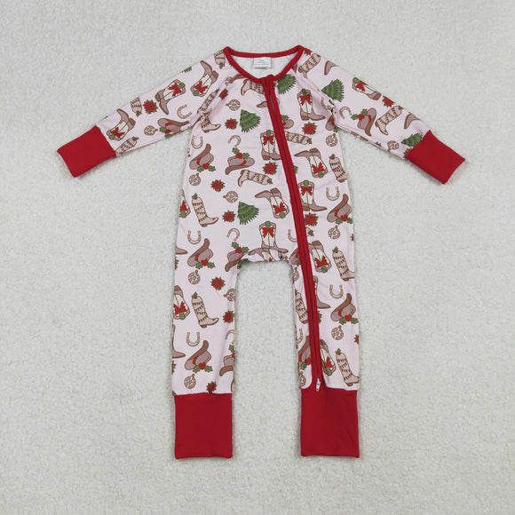 Cowgirl Boots Red Ruffles Pink Girls Christmas Romper