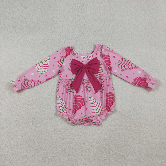 Tree Cookie Hot Pink Bow Girls Christmas Romper