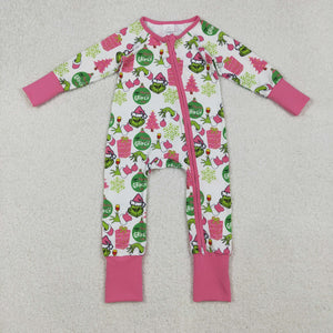 Cartoon Gift Pink White Girls Christmas Romper