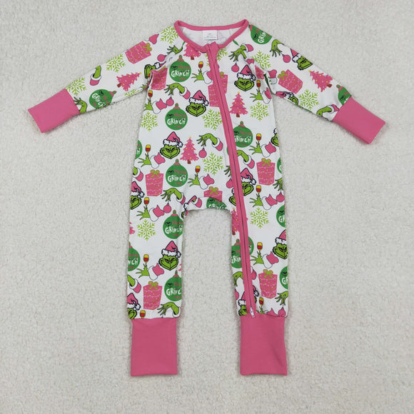 Cartoon Gift Pink White Girls Christmas Romper