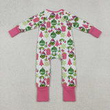 Cartoon Gift Pink White Girls Christmas Romper