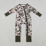 Duck Dog Camo Green White Boys Fall Romper