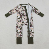 Duck Dog Camo Green White Boys Fall Romper