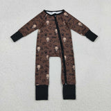 Highland Cow Black Brown Boys Fall Romper