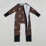 Highland Cow Black Brown Boys Fall Romper