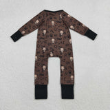 Highland Cow Black Brown Boys Fall Romper