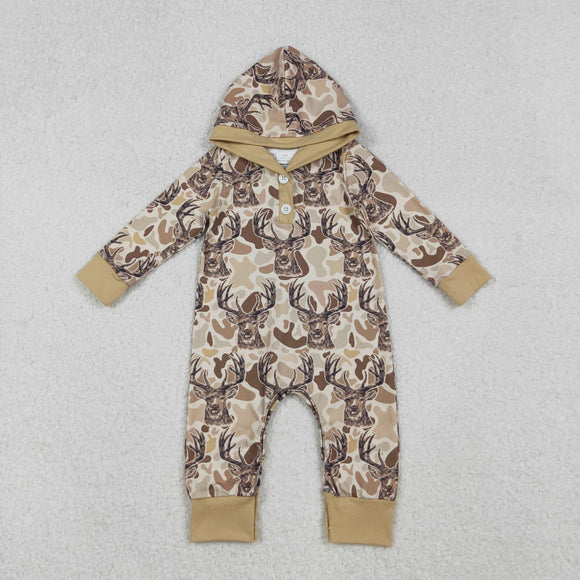 Deer Camo Light Brown Hoodie Boys Fall Romper
