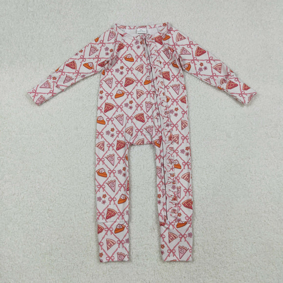 Cake Pink Bow Pattern Ruffles Girls Fall Romper