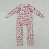 Cake Pink Bow Pattern Ruffles Girls Fall Romper