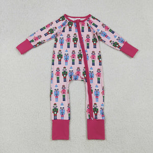 Cartoon Soliders Hot Pink Girls Christmas Romper