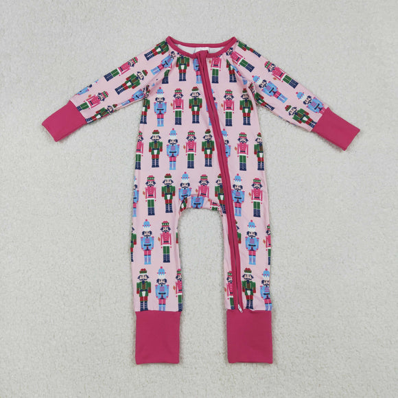 Cartoon Soliders Hot Pink Girls Christmas Romper