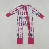 Cartoon Soliders Hot Pink Girls Christmas Romper
